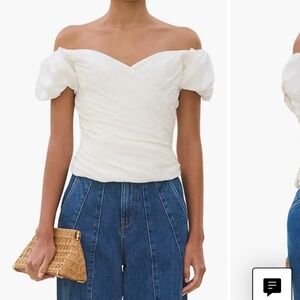 Helene Ruched Off the Shoulder Linen Blend Top Cult Gaia